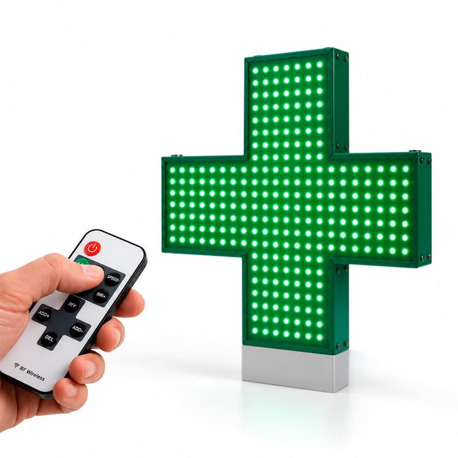 Otra vista de Banderola cruz farmacia LED pixels