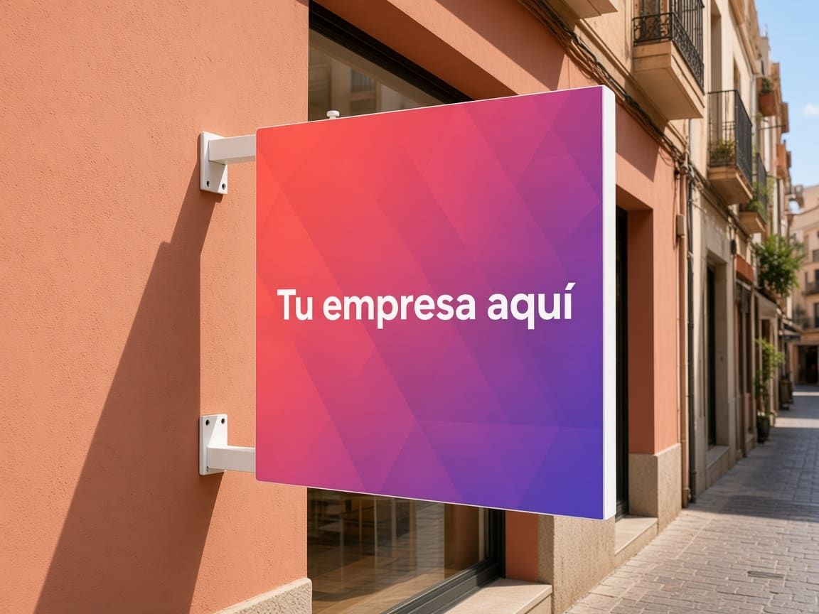 Banderola con soporte telescópico ajustable en la fachada